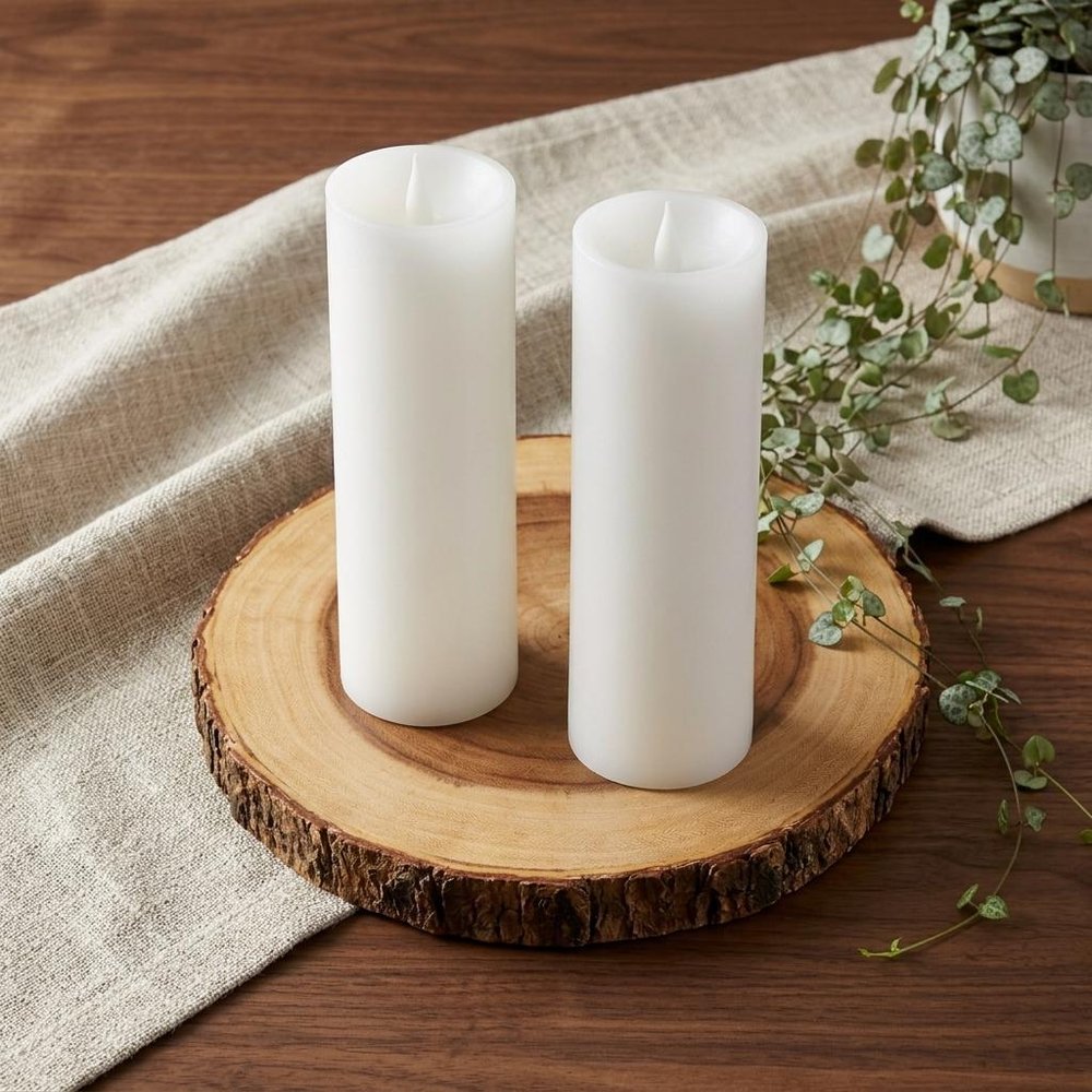 Set of Two White Flameless Pillar Candles