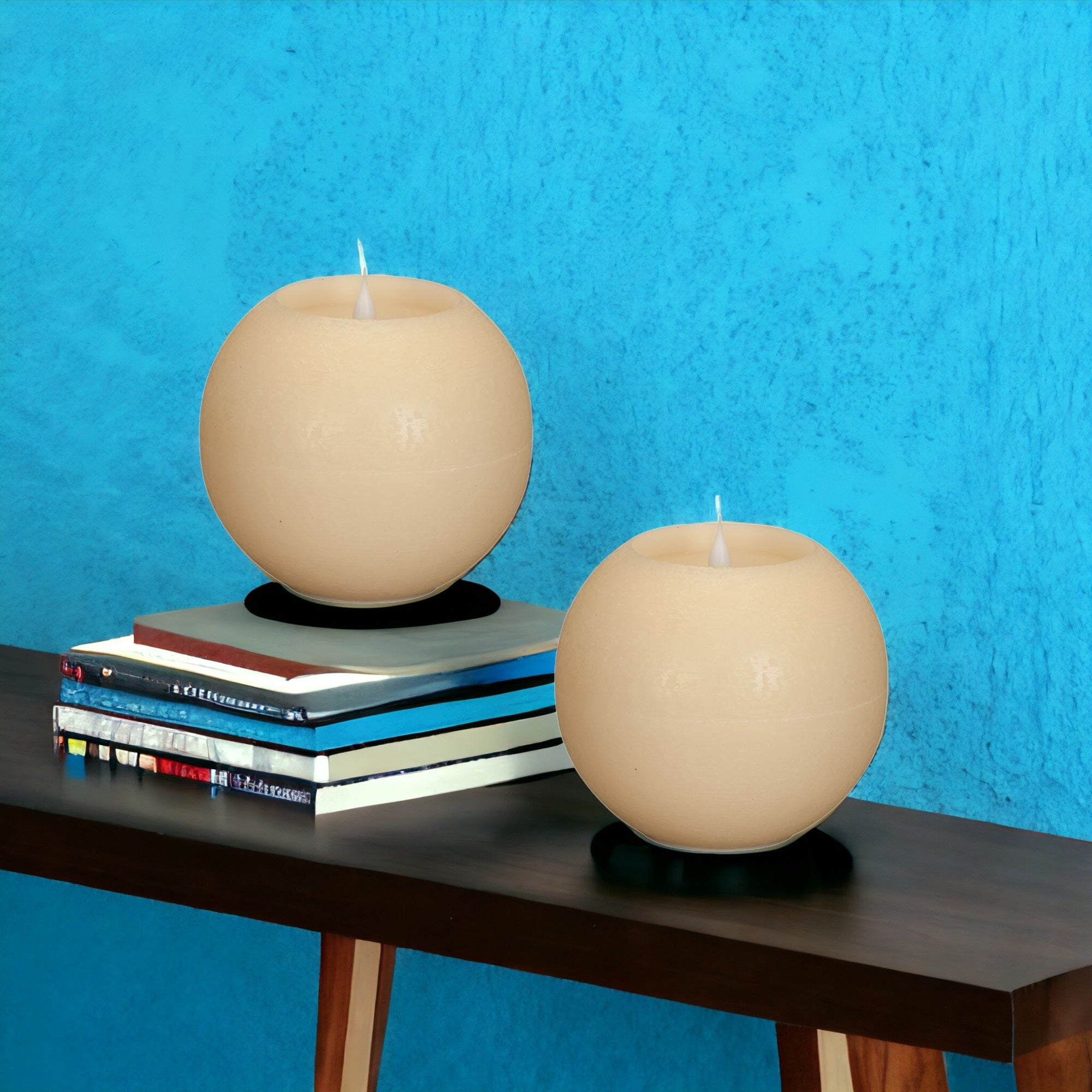 Set of Two Beige Flameless Designer Candle
