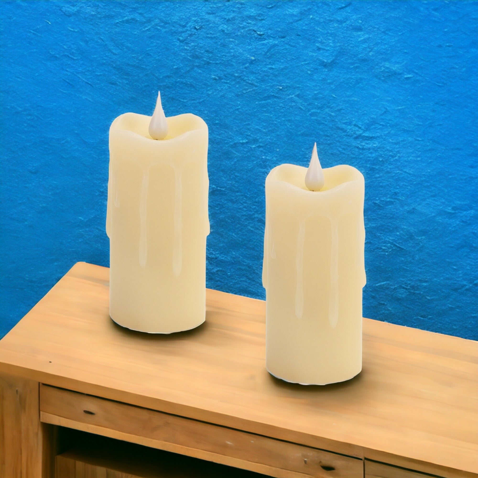 Set of Two Beige Flameless Pillar Candle