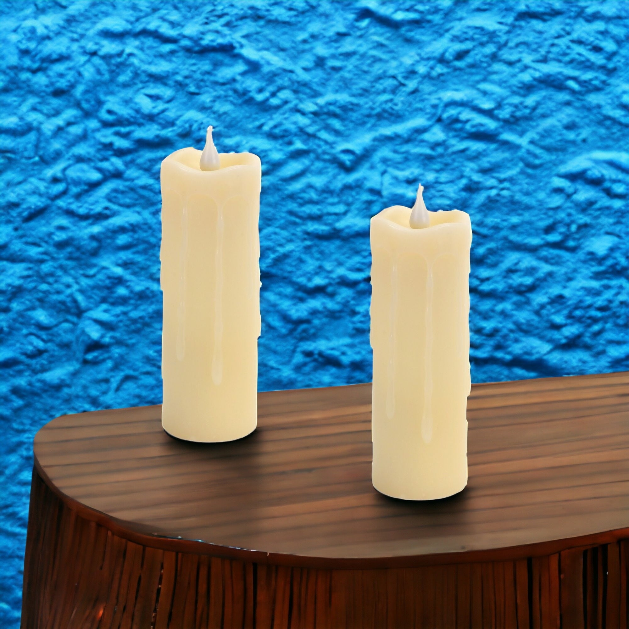 Set of Two Beige Flameless Pillar Candles