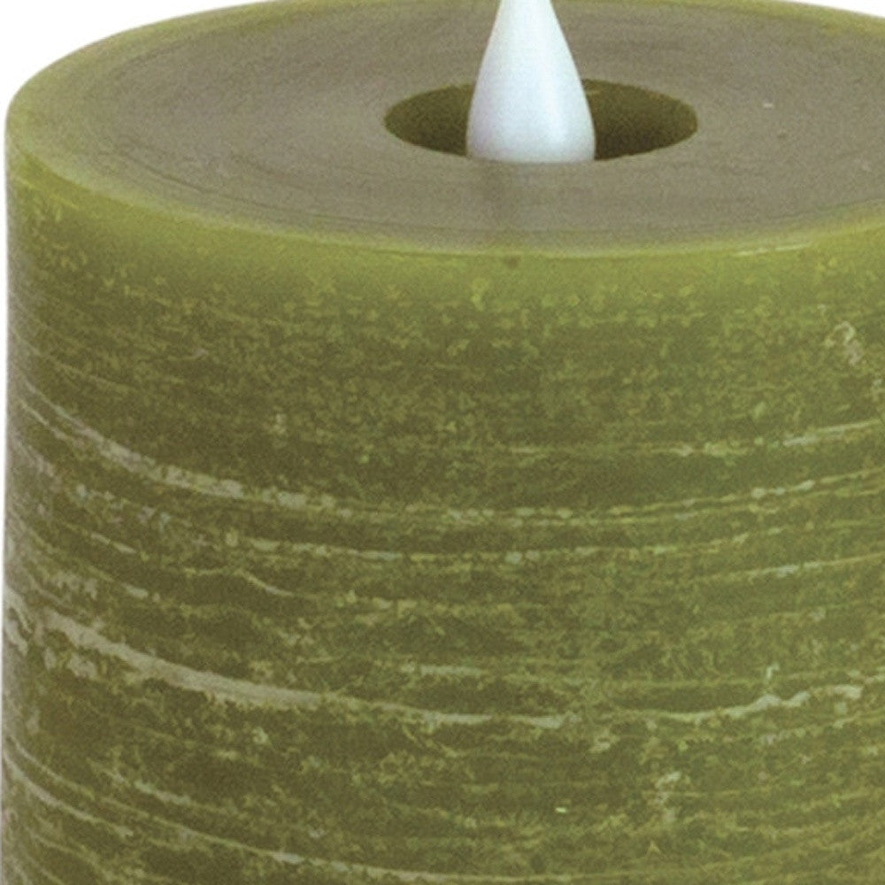Set of Two Green Flameless Pillar Candle