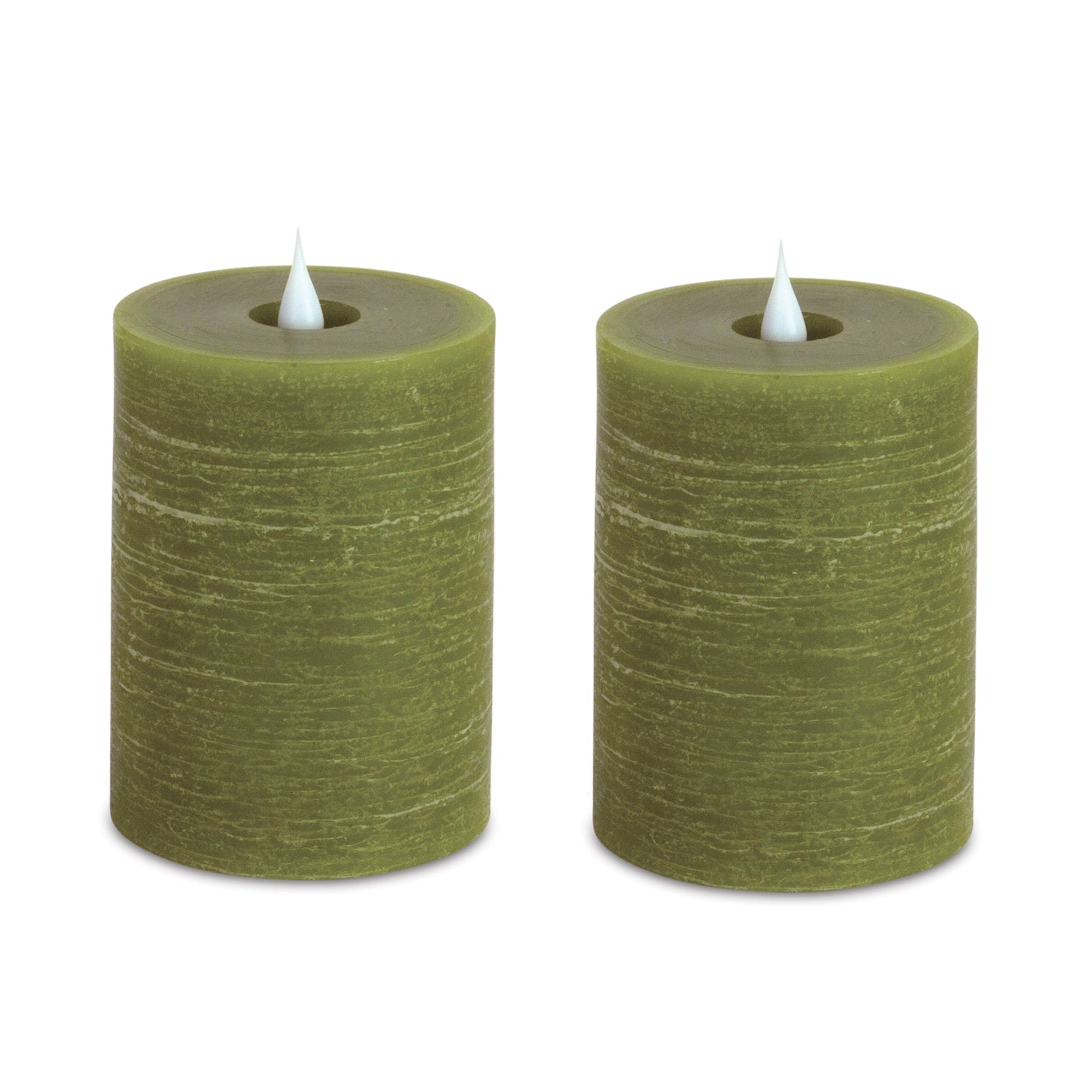 Set of Two Green Flameless Pillar Candle