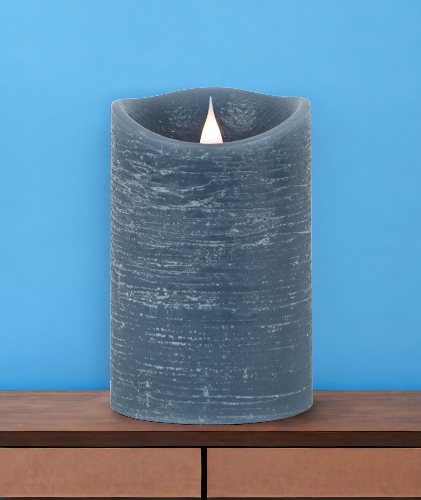 Set of Two Blue Flameless Pillar Candle