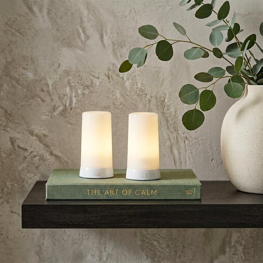 Set of Two White Flameless Pillar Candles