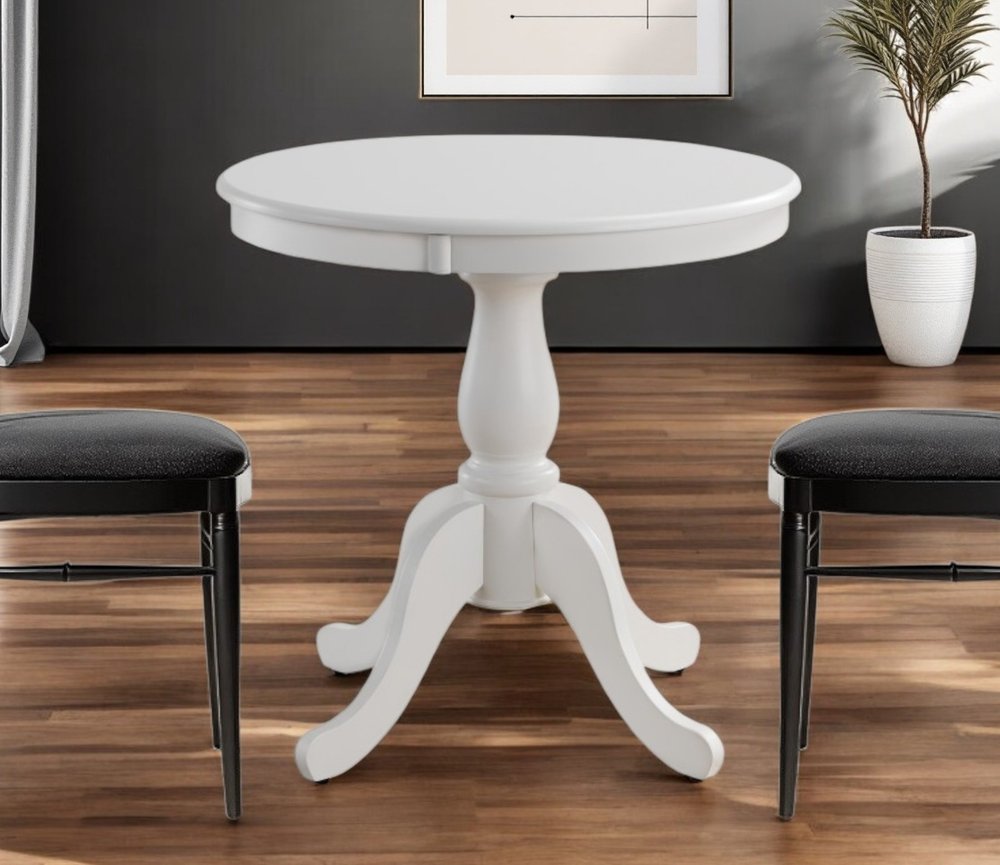 30" White Rounded Solid Manufactured Wood Pedestal Base Dining Table