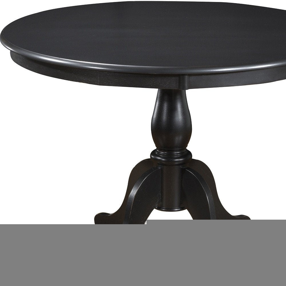 42" Black Rounded Solid Manufactured Wood And Solid Wood Pedestal Base Dining Table