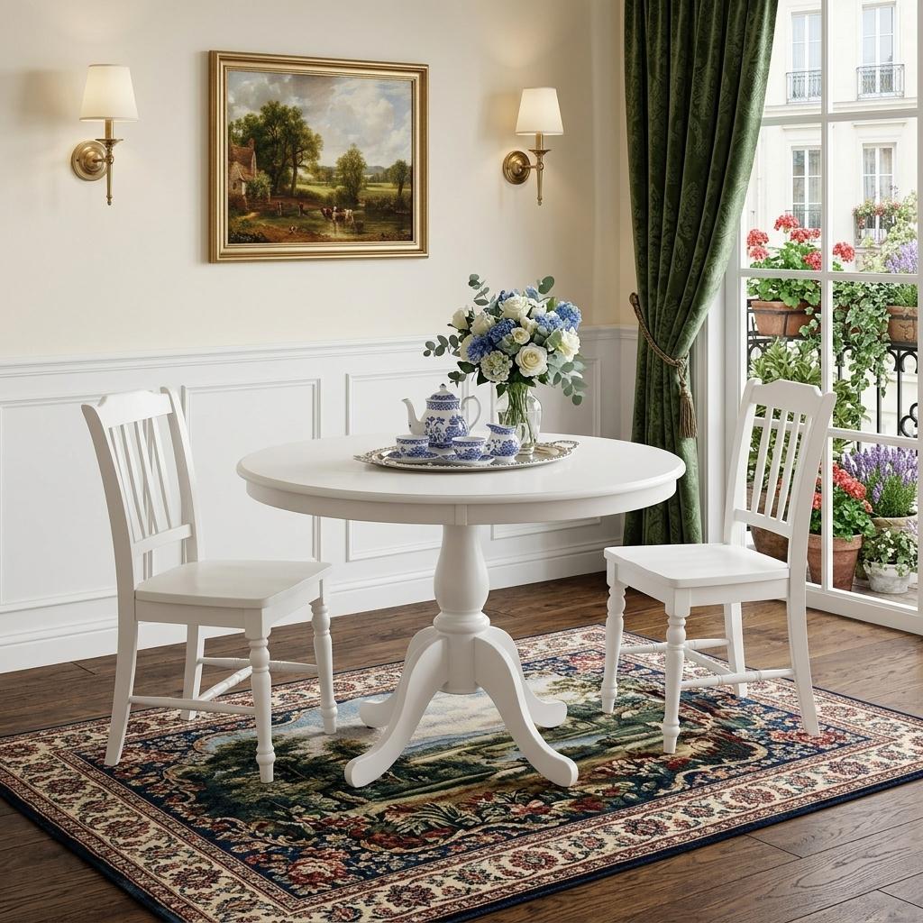 42" White Rounded Solid Manufactured Wood And Solid Wood Pedestal Base Dining Table