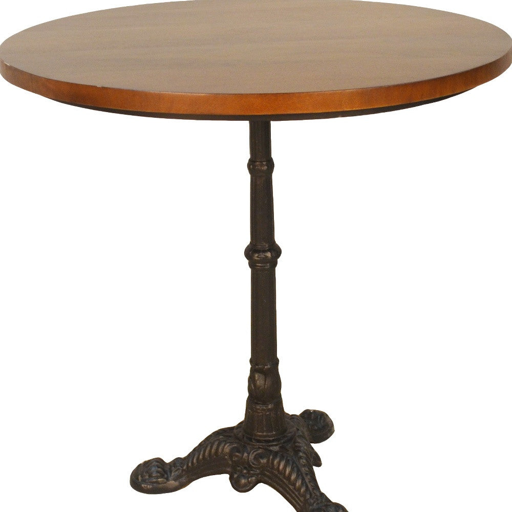 30" Chestnut and Black Rounded Solid Wood and Iron Dining Table