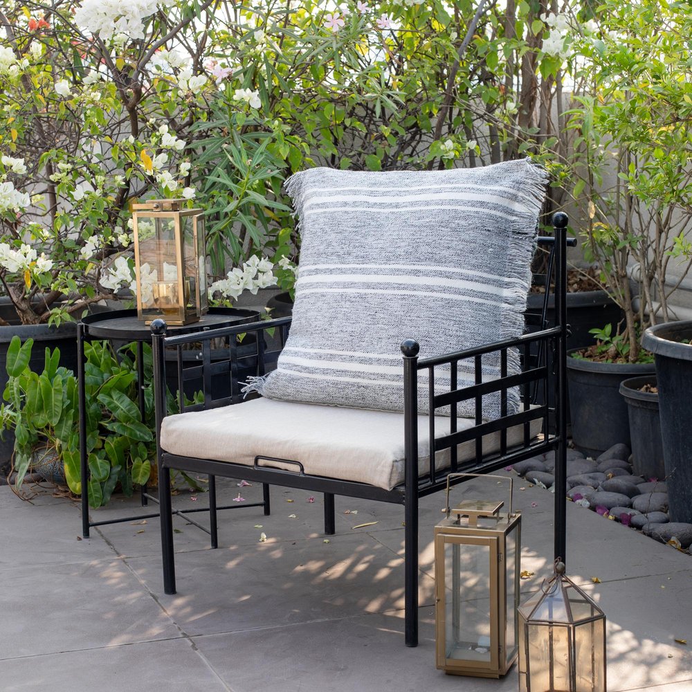 24" X 24" Gray Zippered Geometric Indoor Outdoor Throw Pillow