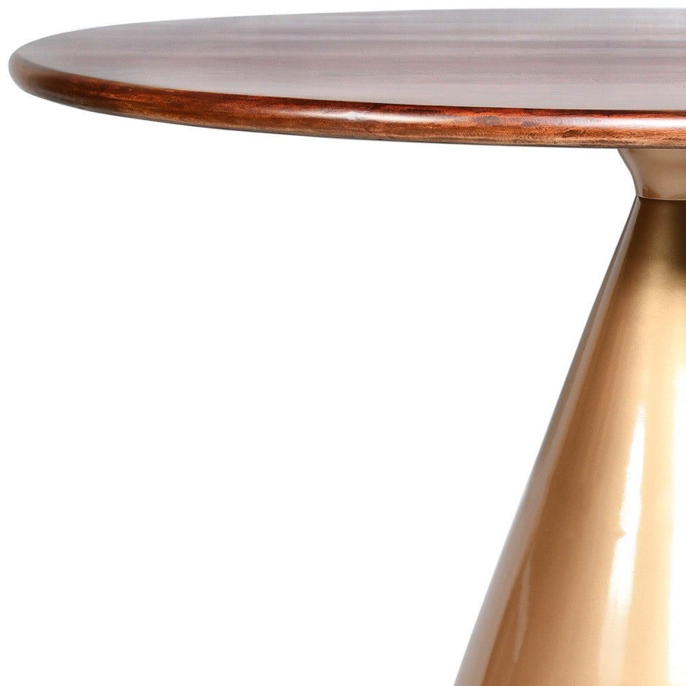 48" Walnut And Rose Gold Solid Wood And Iron Pedestal Base Round Top Dining Table
