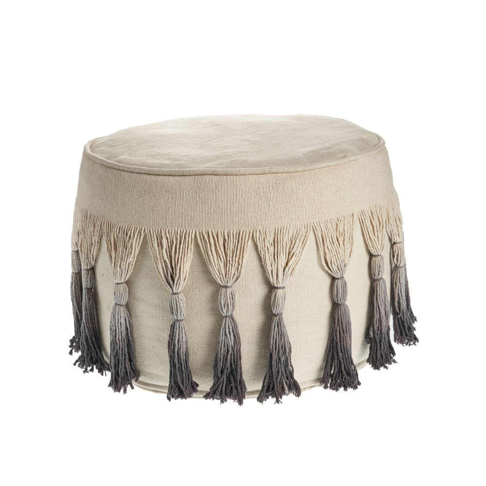 20" Beige Cotton Round Ombre Pouf Ottoman