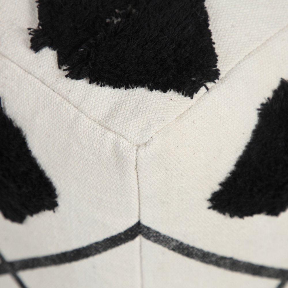 18" White Cotton Geometric Pouf Ottoman