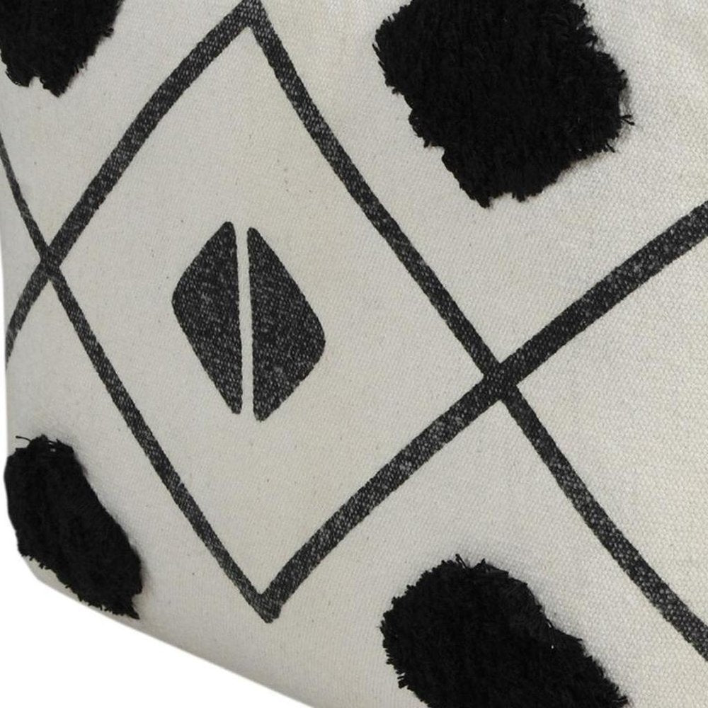 18" White Cotton Geometric Pouf Ottoman