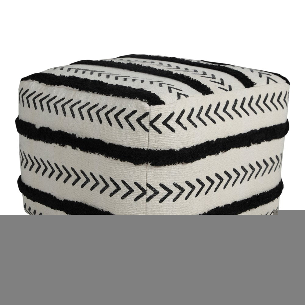 18" White Cotton Striped Pouf Ottoman