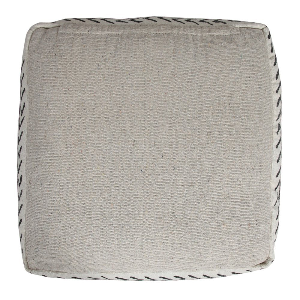 18" White Cotton Striped Pouf Ottoman