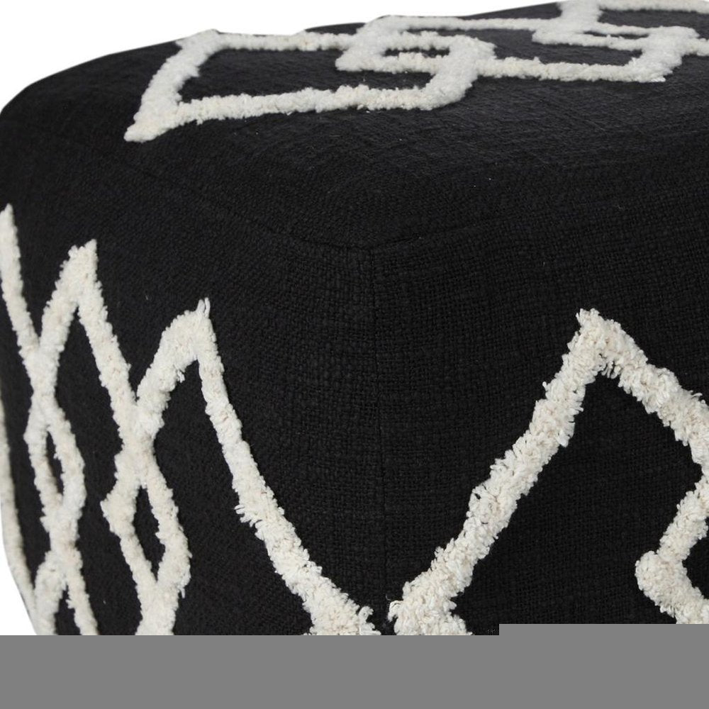 18" Black Cotton Geometric Pouf Ottoman