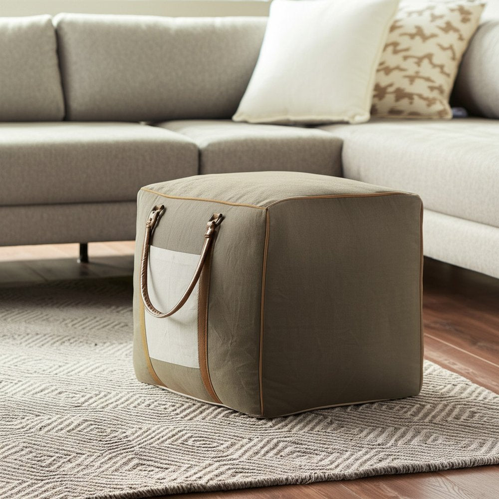 20" Gray Cotton Blend Ottoman