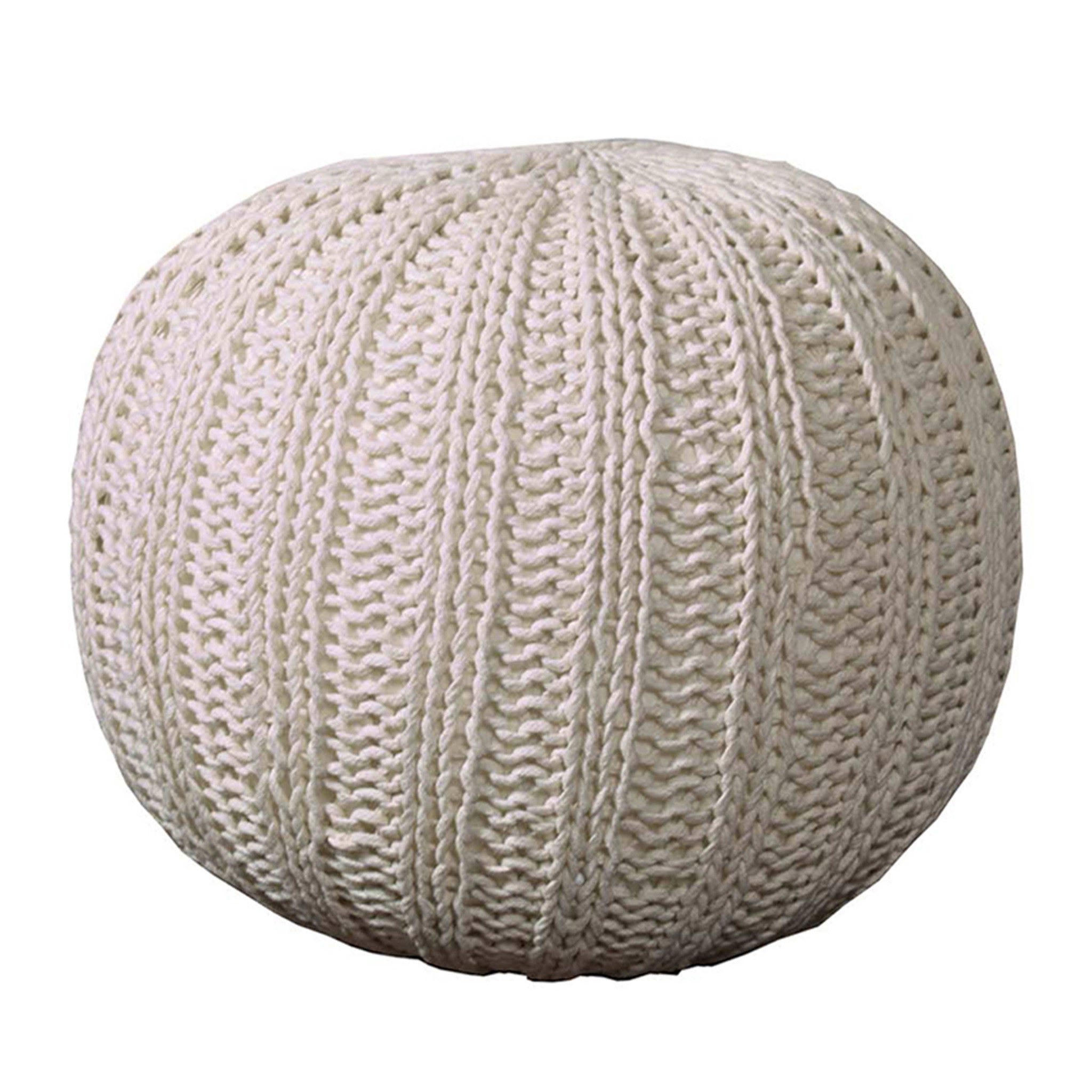 20" Beige Cotton Round Pouf Ottoman