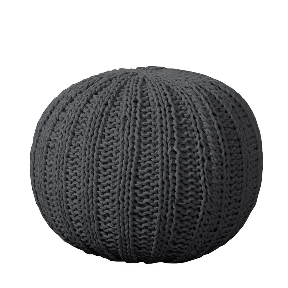 20" Gray Cotton Round Pouf Ottoman