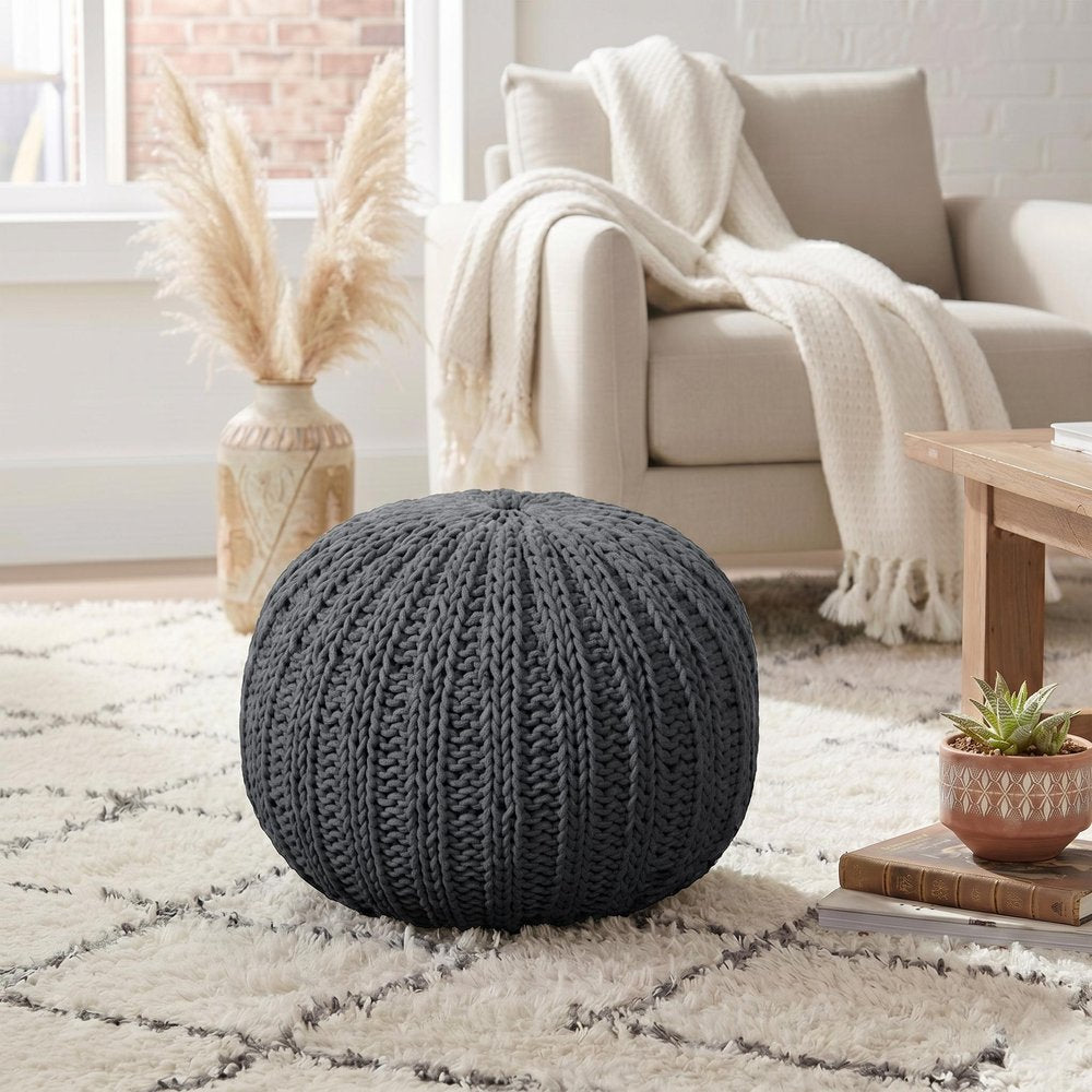20" Gray Cotton Round Pouf Ottoman
