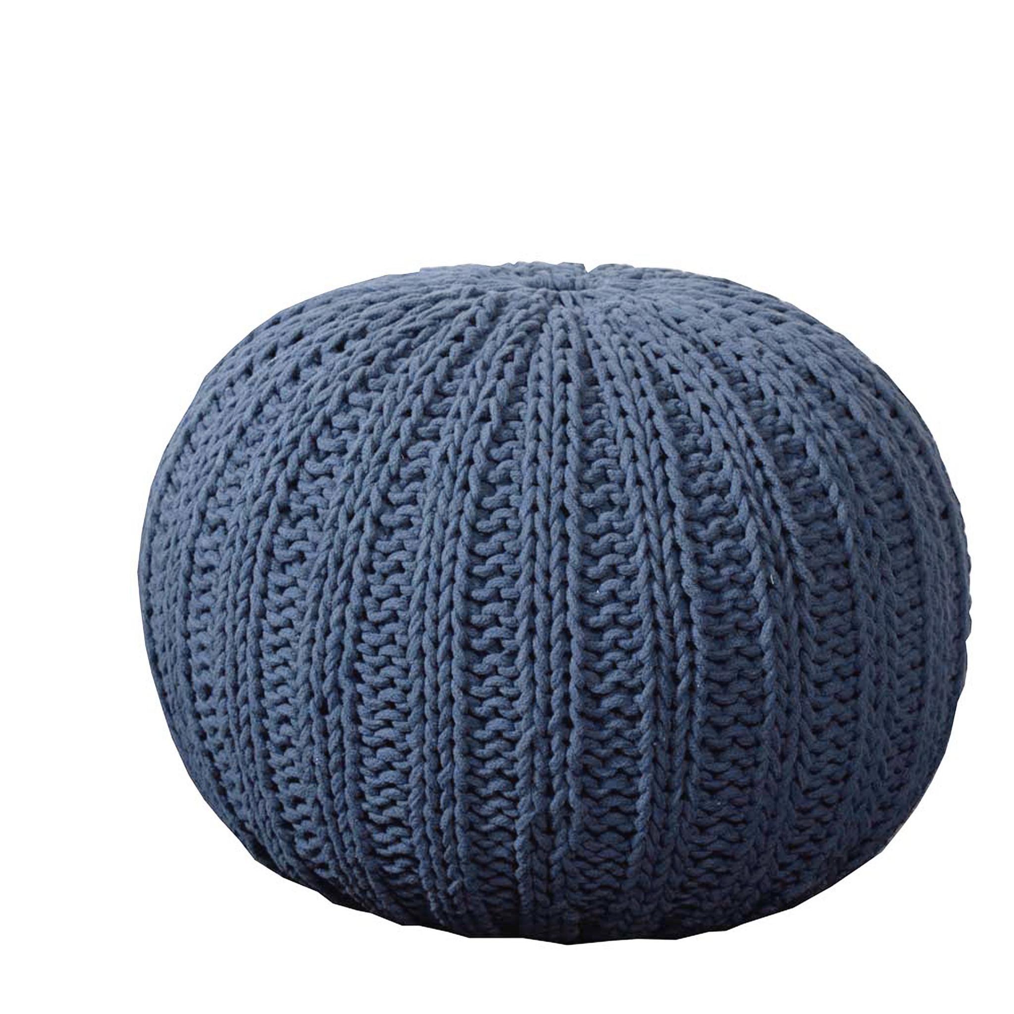 20" Blue Cotton Round Pouf Ottoman