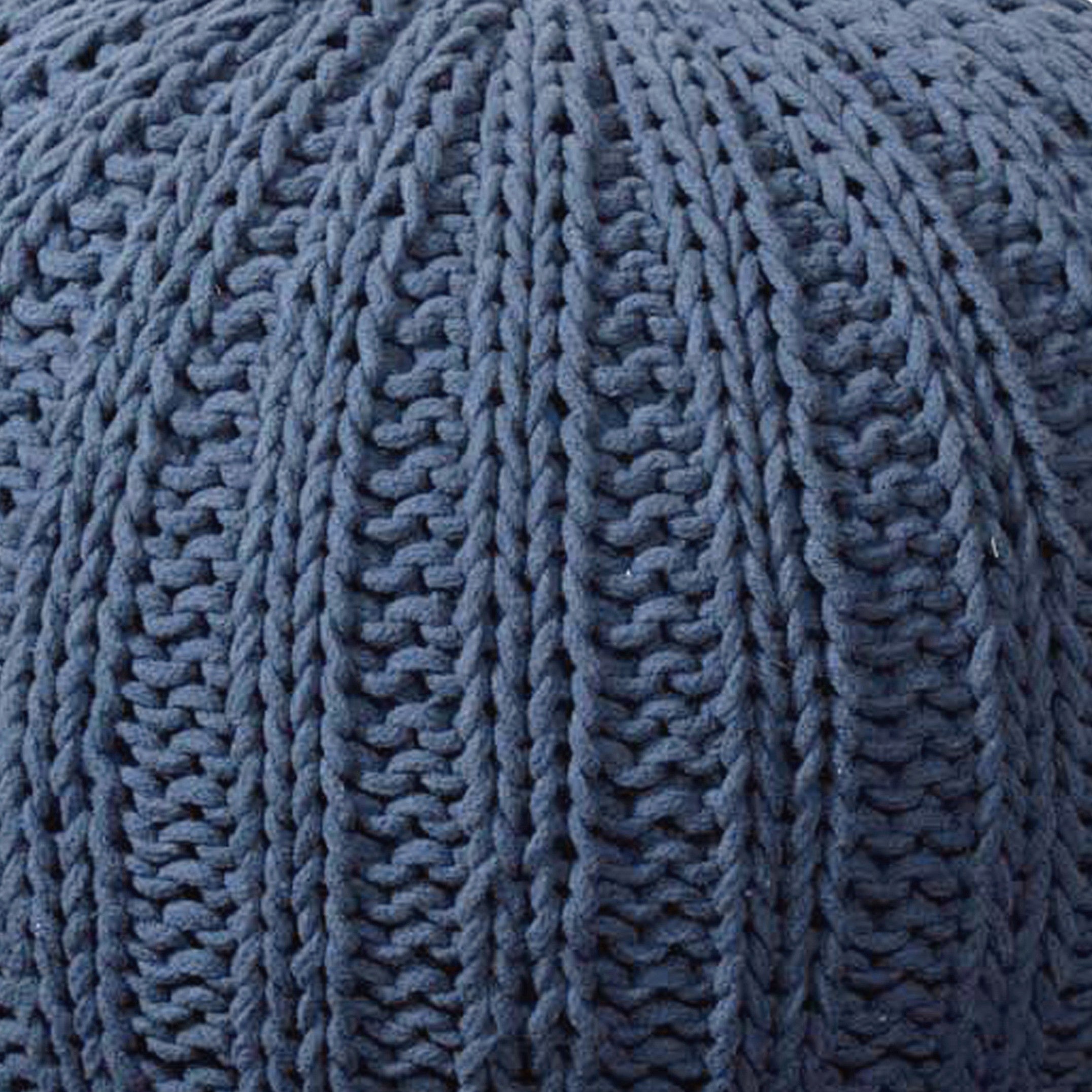 20" Blue Cotton Round Pouf Ottoman