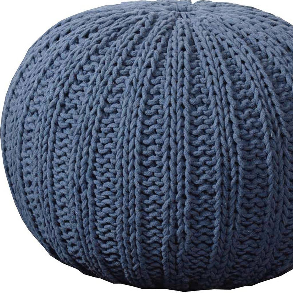 20" Blue Cotton Round Pouf Ottoman