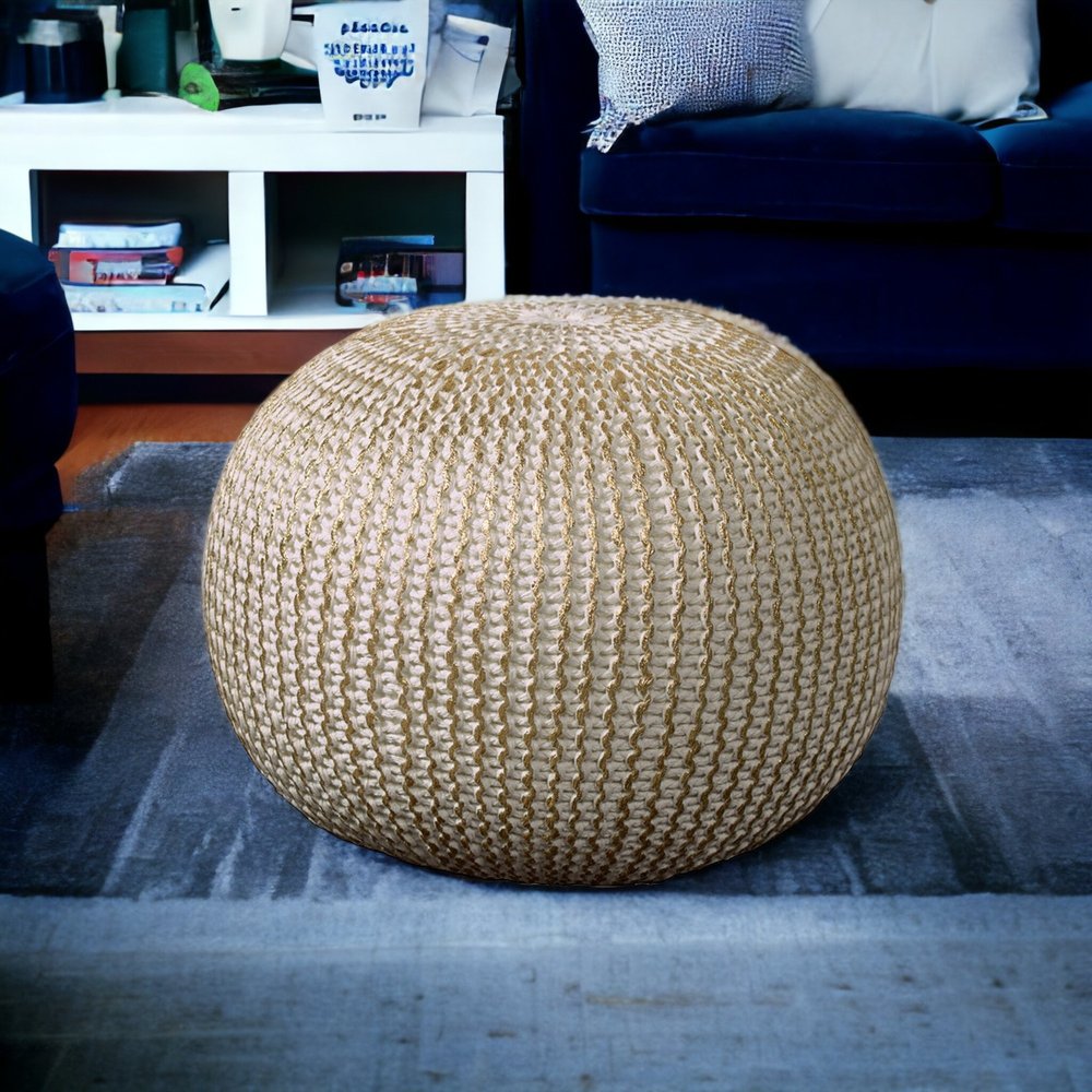 20" Gold Cotton Round Pouf Ottoman