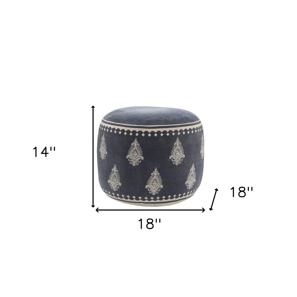 18" Blue Cotton Cylinder Paisley Pouf Ottoman