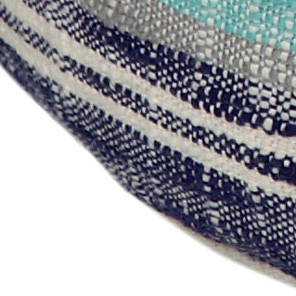 18" Blue Cotton Cylinder Striped Pouf Ottoman