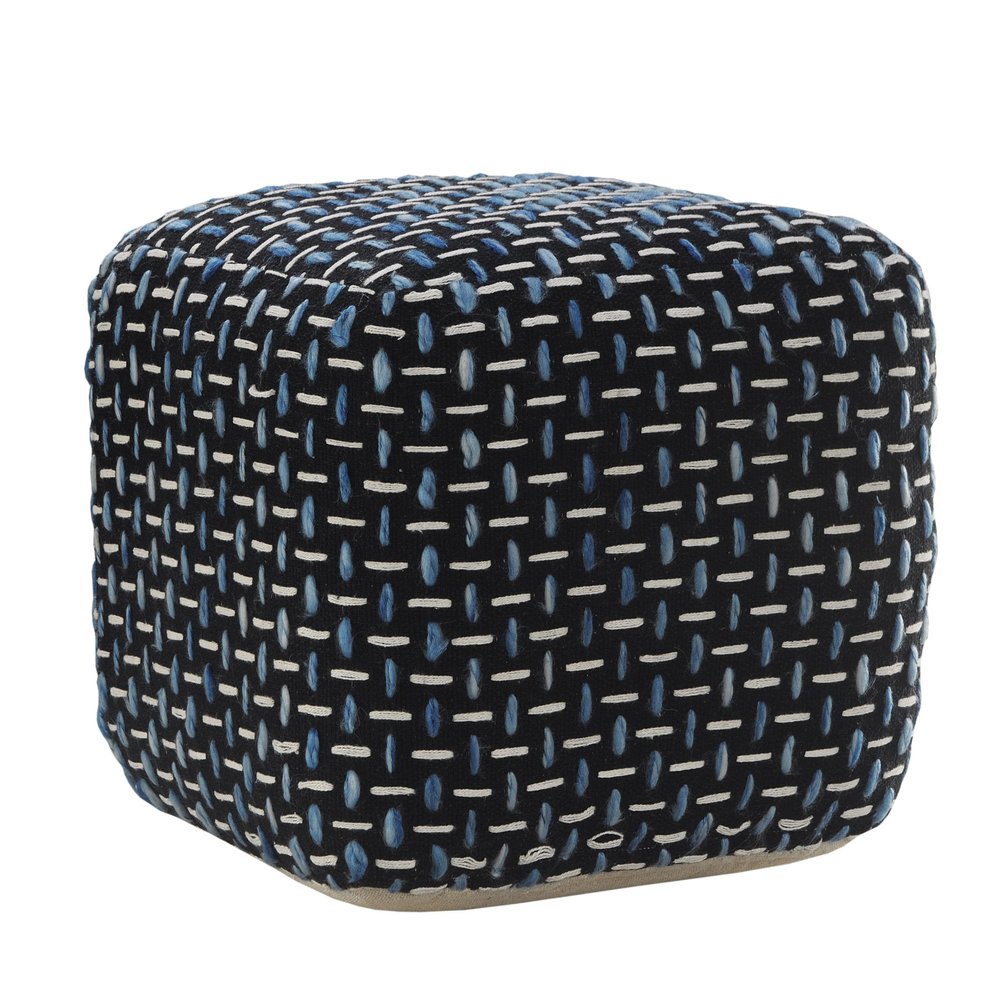 16" Black Fabric Geometric Pouf Ottoman