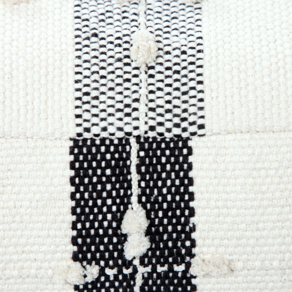 18" Black Cotton Striped Pouf Ottoman