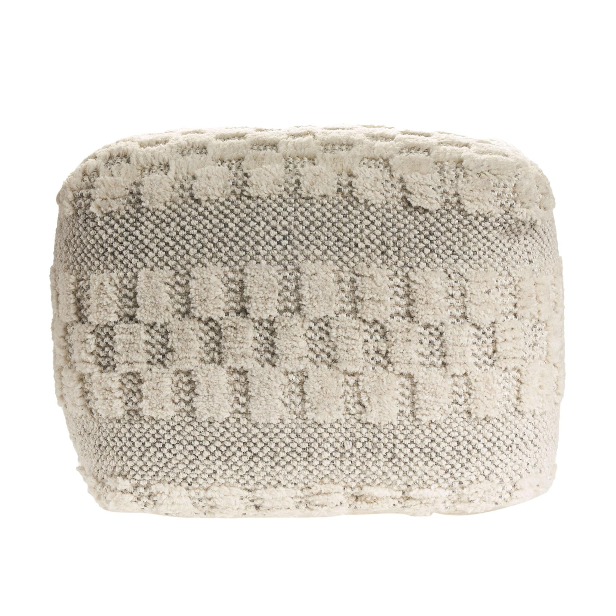 18" Beige Geometric Pouf Ottoman