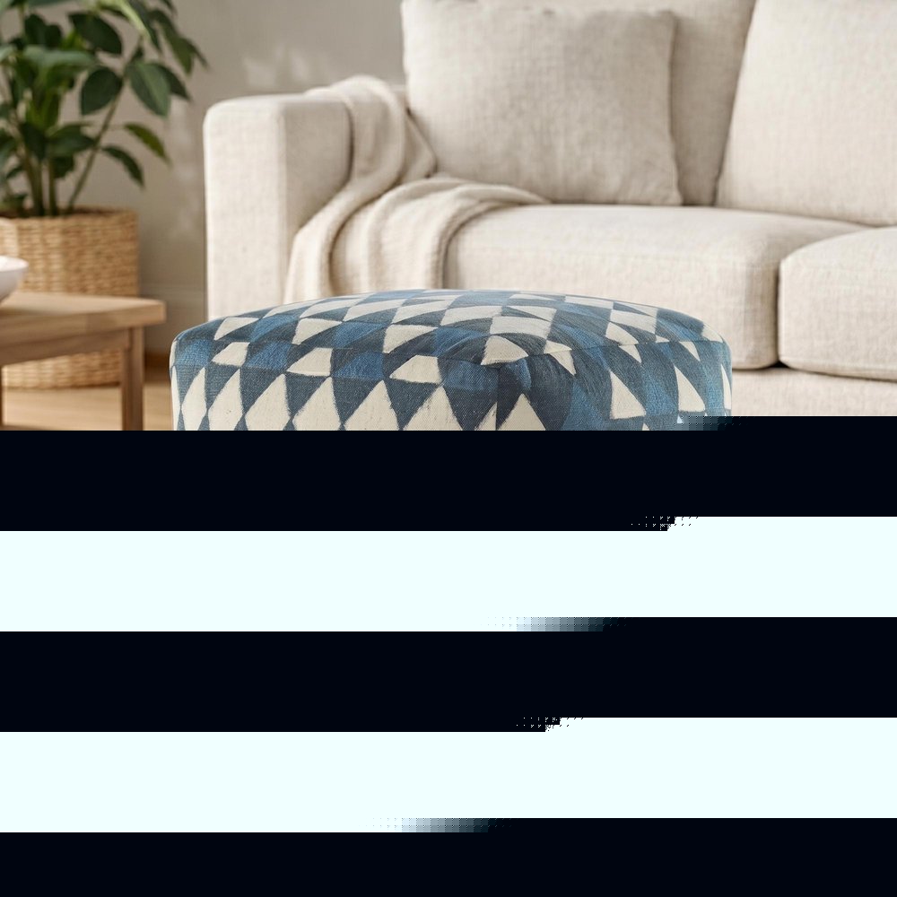 20" Blue Cotton Geometric Pouf Ottoman