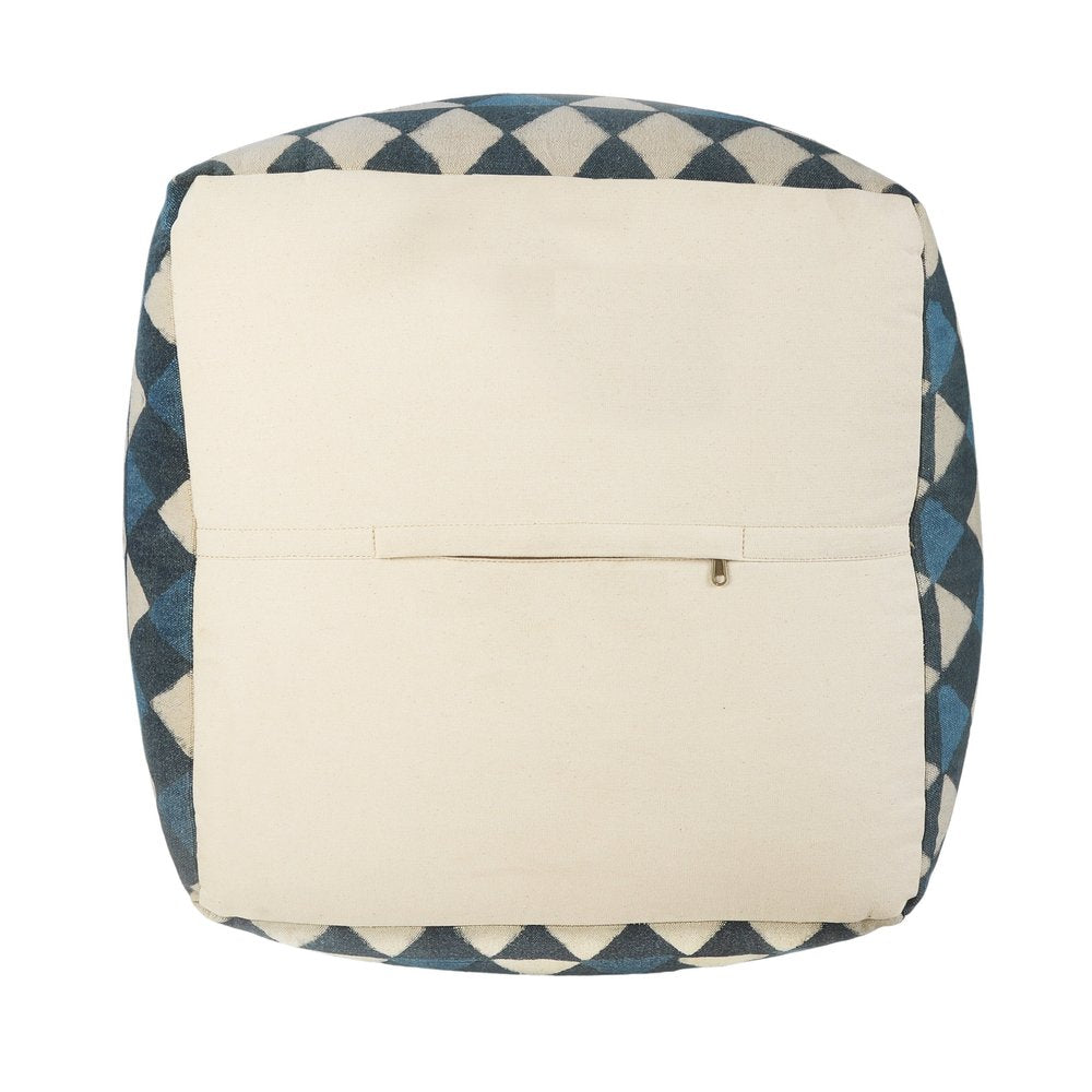 20" Blue Cotton Geometric Pouf Ottoman