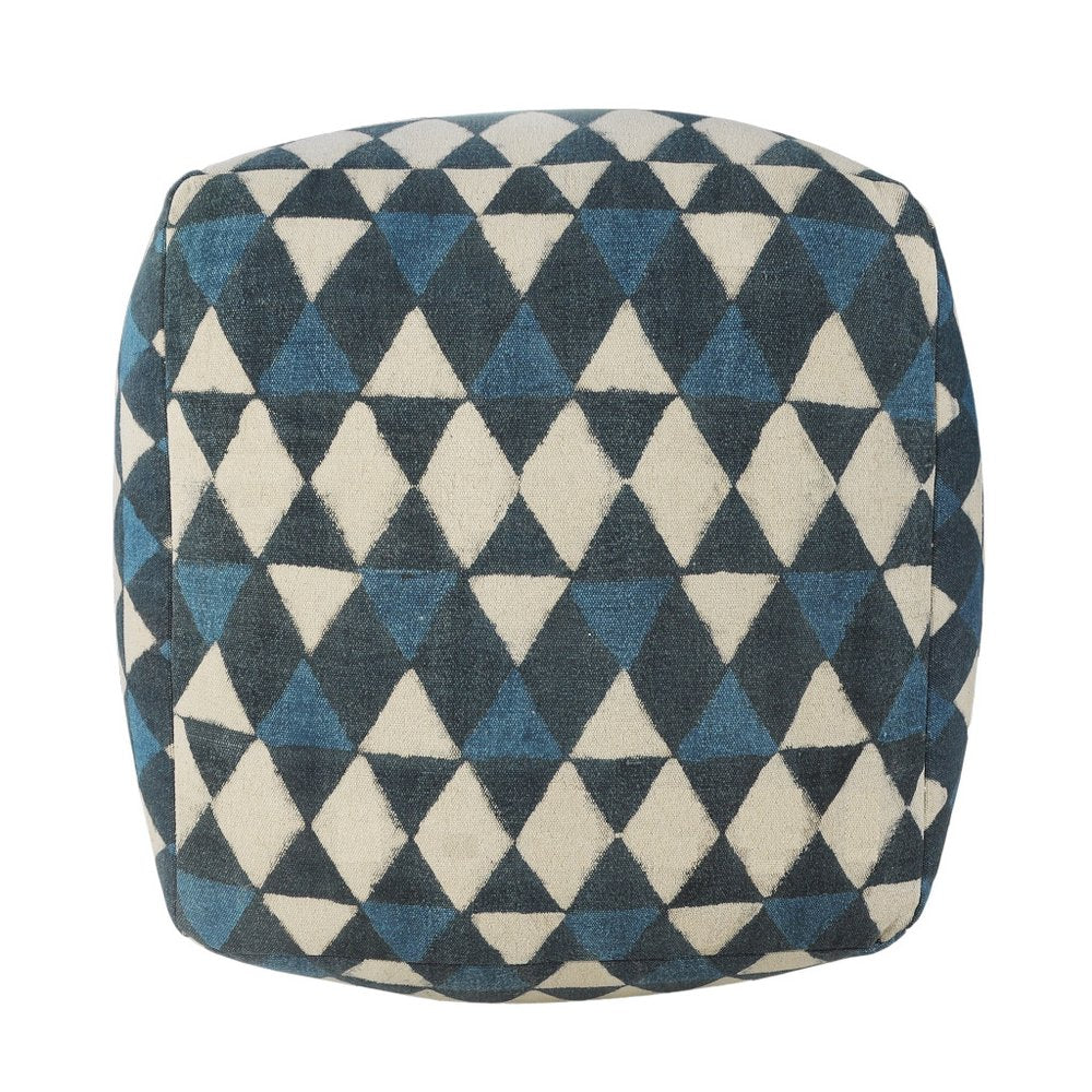 20" Blue Cotton Geometric Pouf Ottoman