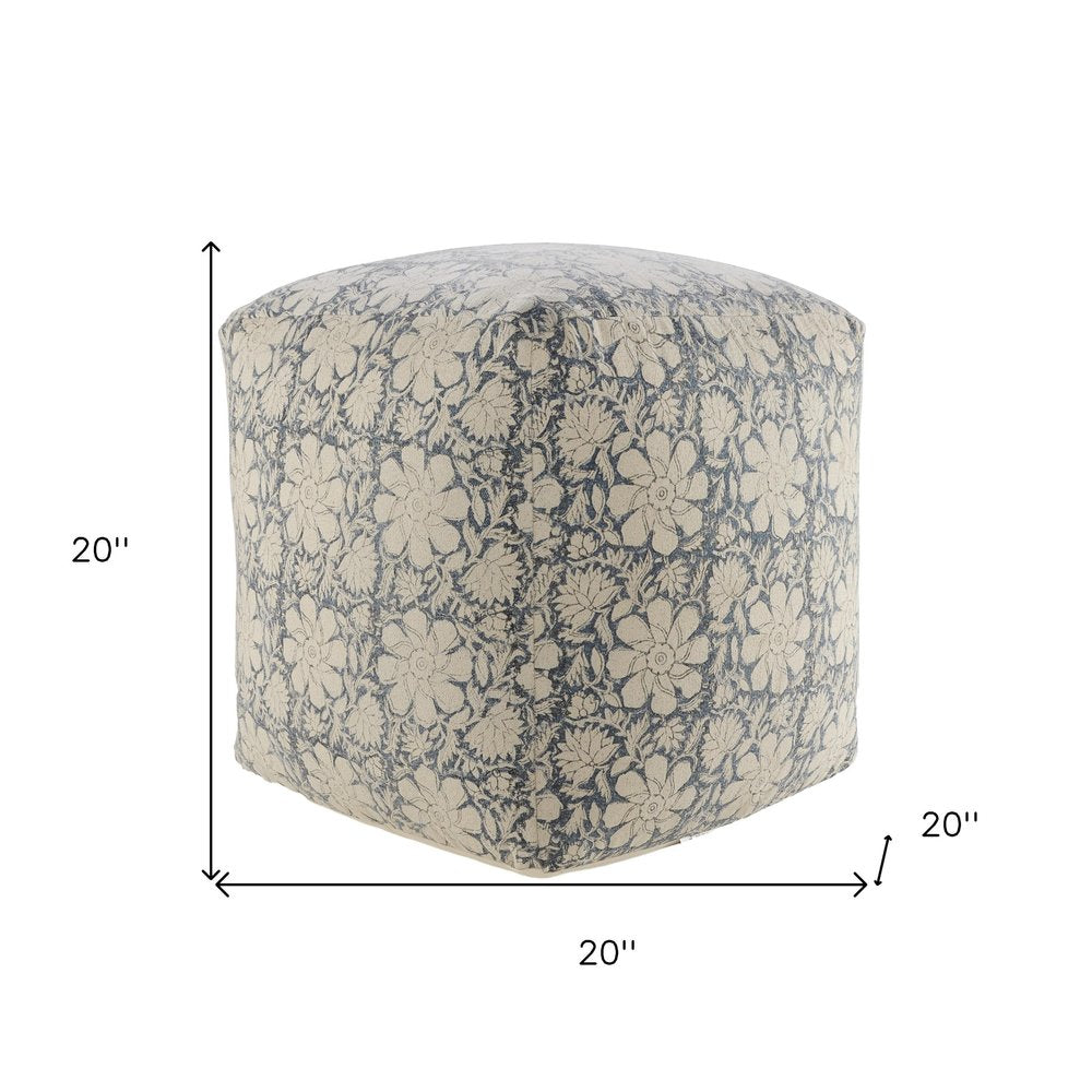 20" Beige Cotton Abstract Pouf Ottoman