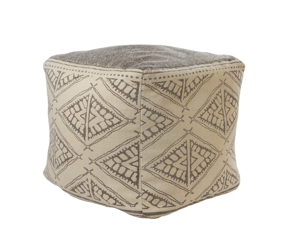 20" Beige Cotton Tribal Pouf Ottoman
