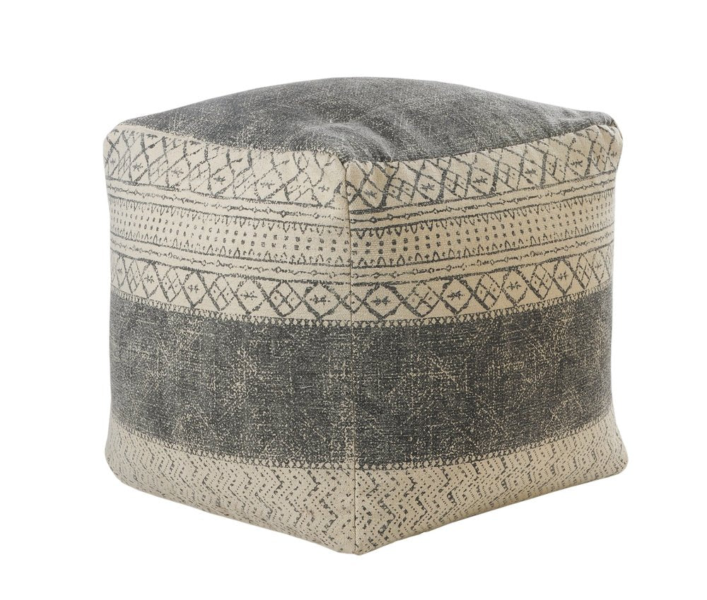 20" Cream Cotton Tribal Pouf Ottoman