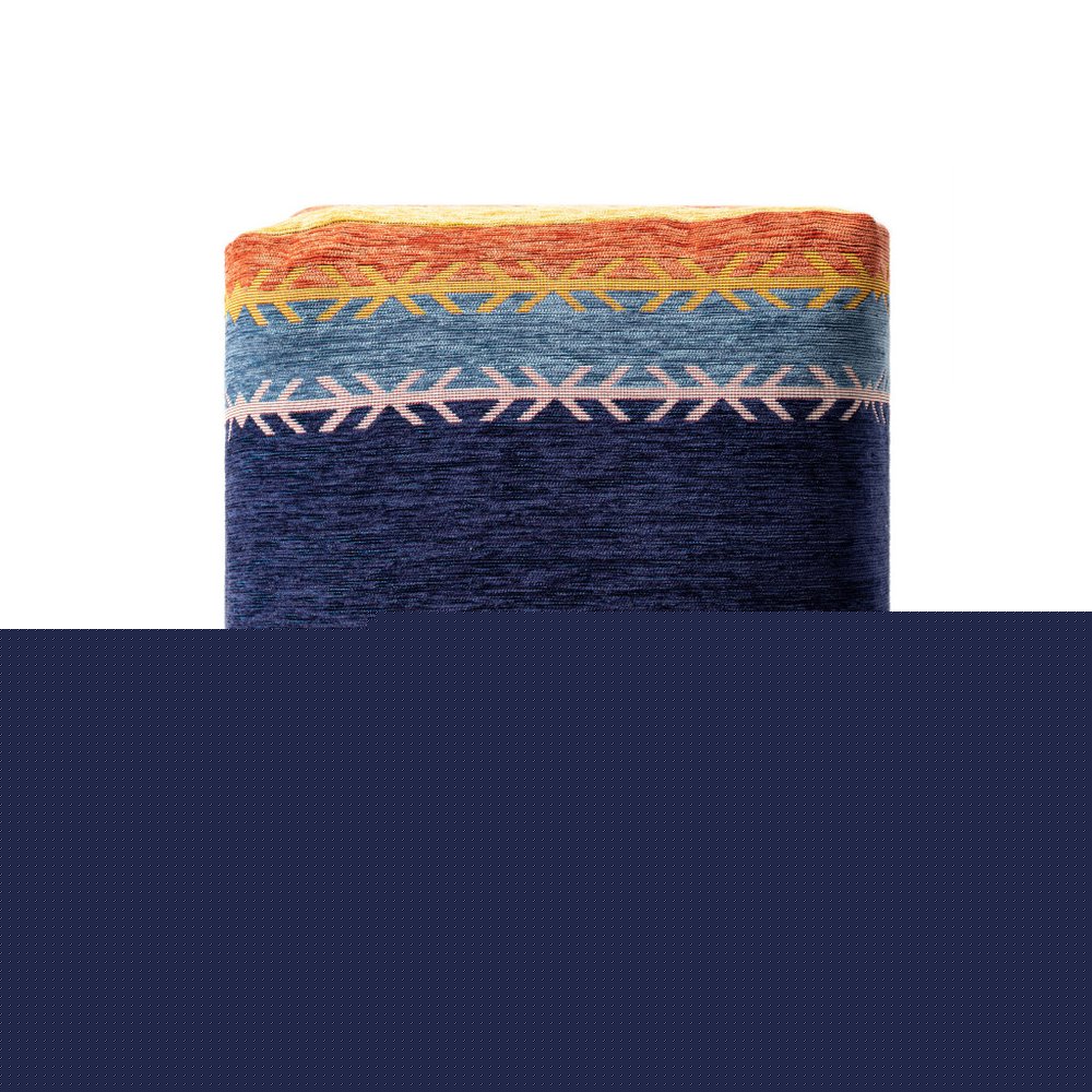 18" Blue And Orange Polyester Blend Striped Pouf Ottoman