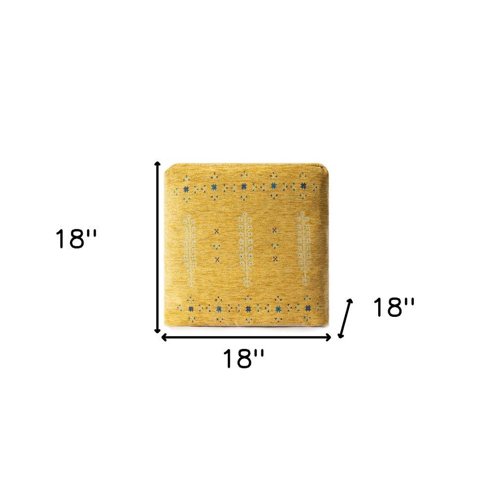 18" Yellow Abstract Pouf Ottoman