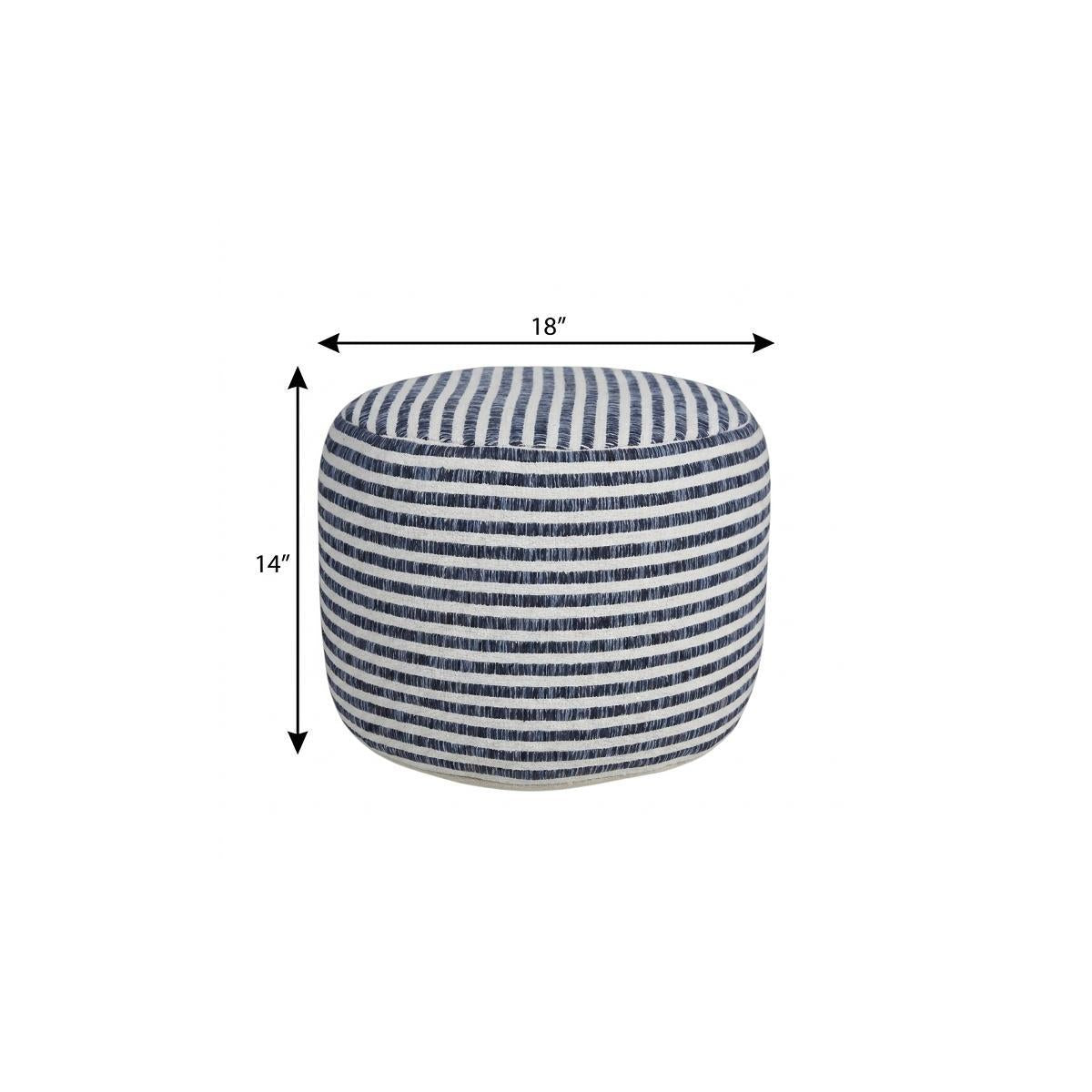 18" Blue and White Cotton Striped Cylinder Pouf Ottoman