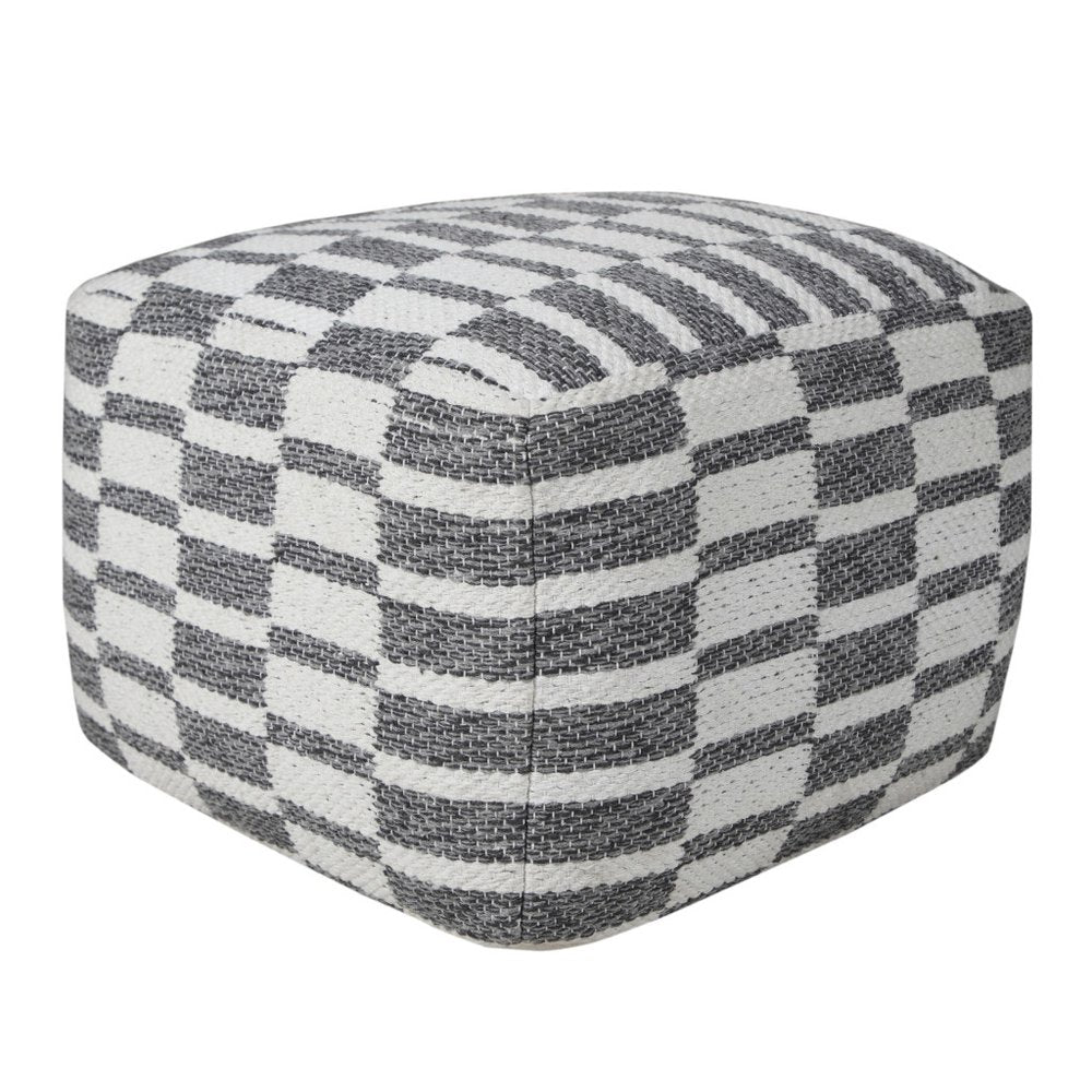 18" Gray Cotton Geometric Pouf Ottoman