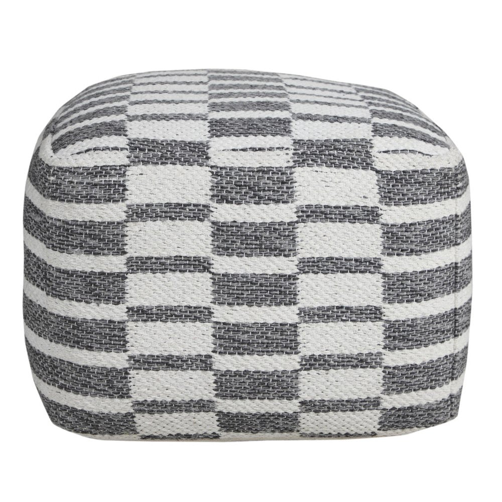 18" Gray Cotton Geometric Pouf Ottoman