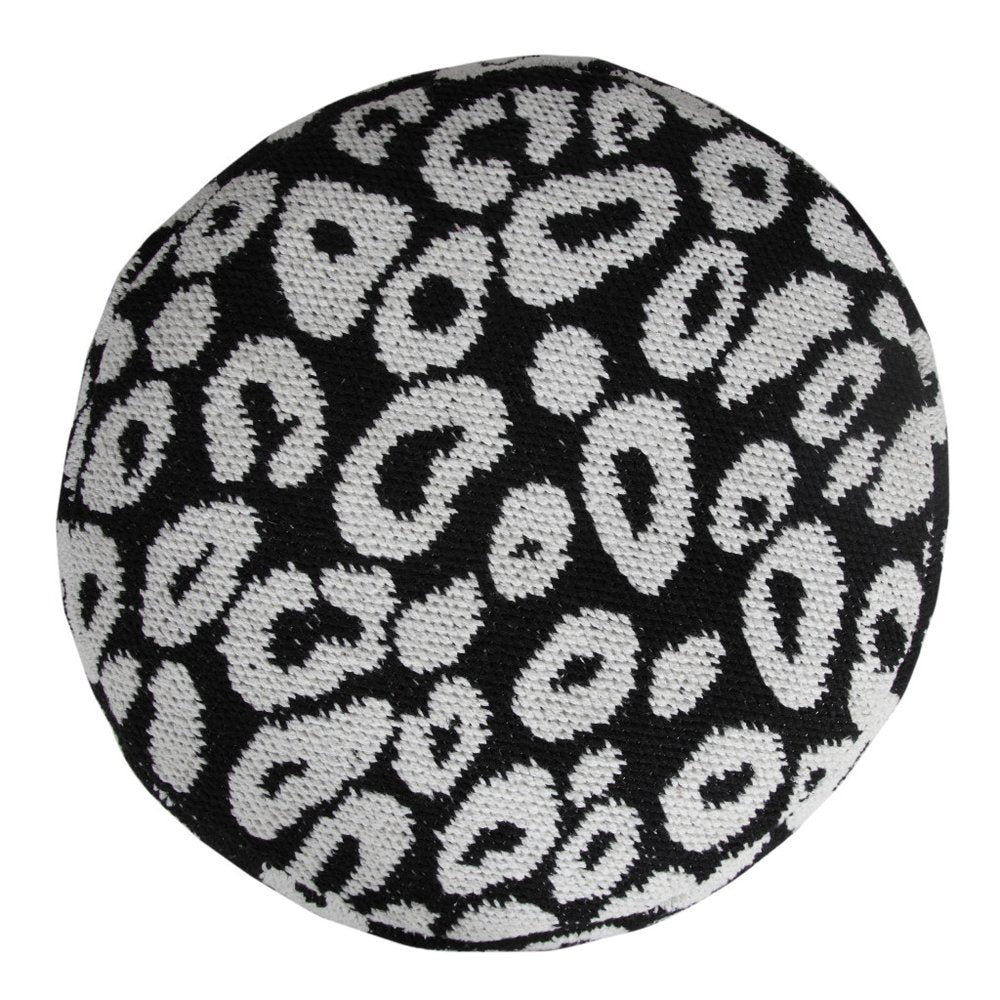 18" Black Cylinder Abstract Pouf Ottoman