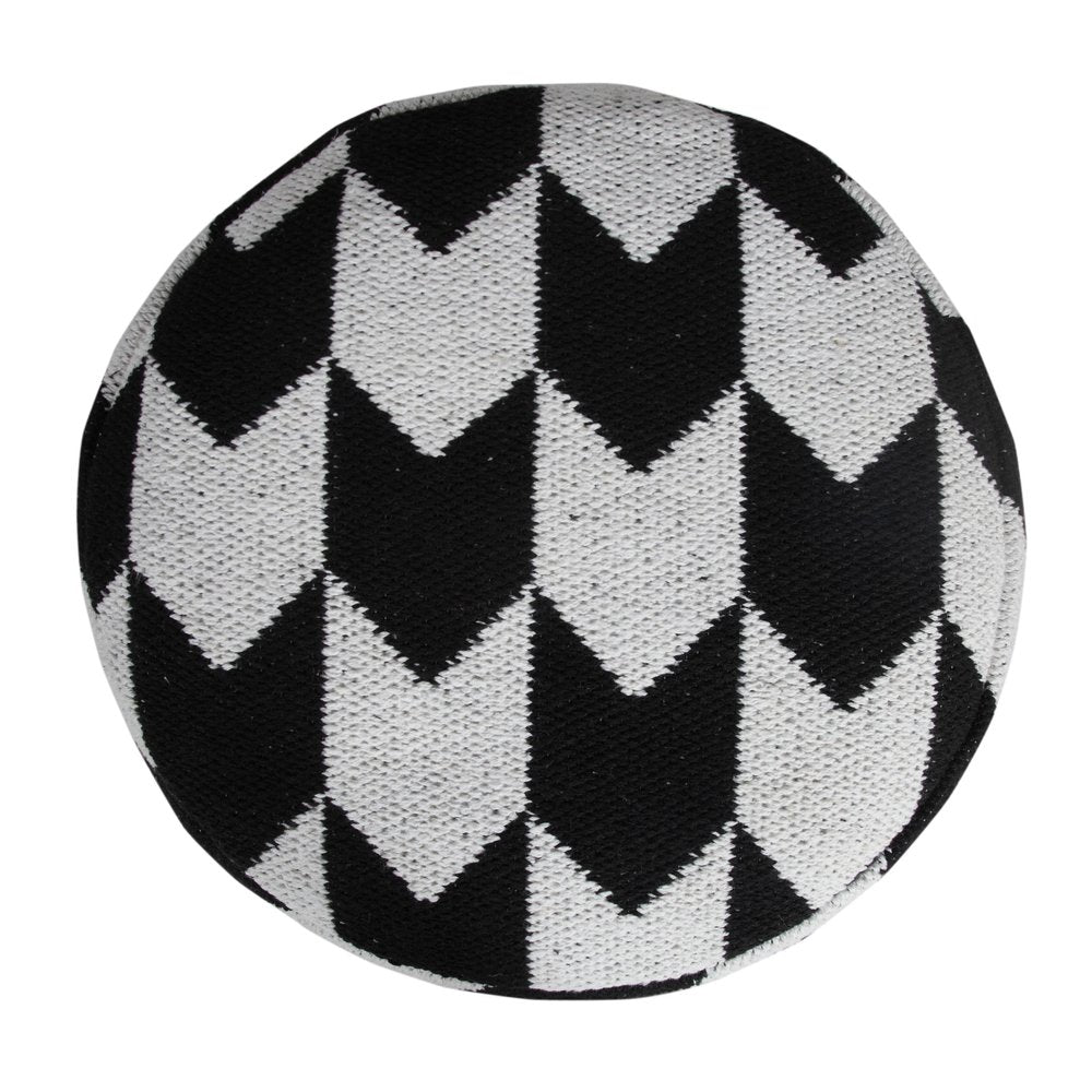 18" Black Cylinder Chevron Pouf Ottoman