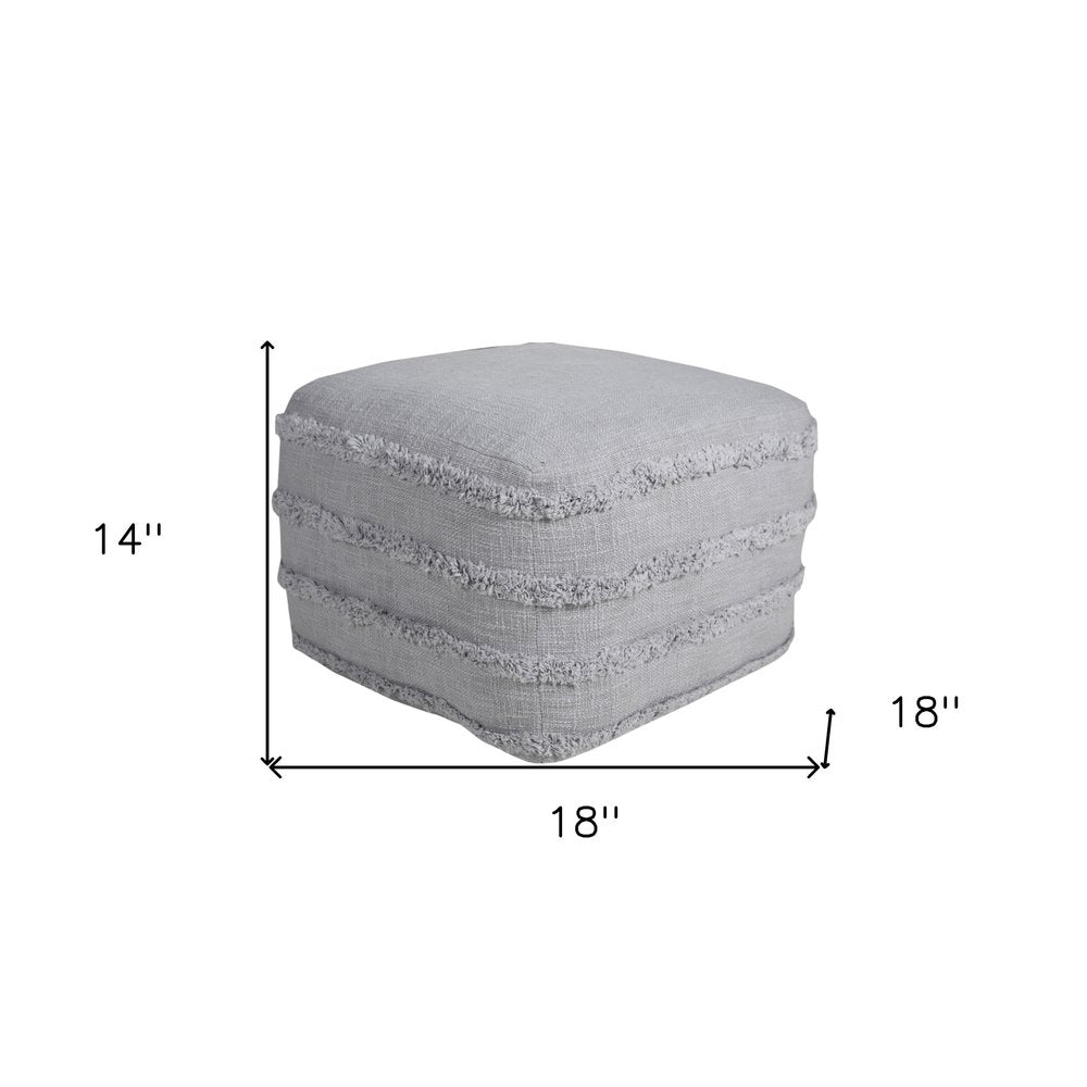18" Cream Cotton Tufted Striped Cube Pouf Ottoman