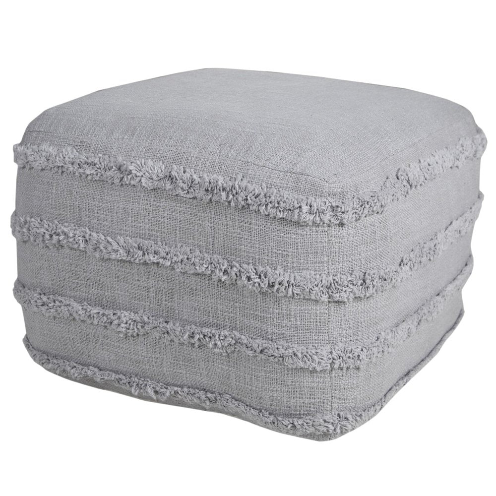 18" Cream Cotton Tufted Striped Cube Pouf Ottoman