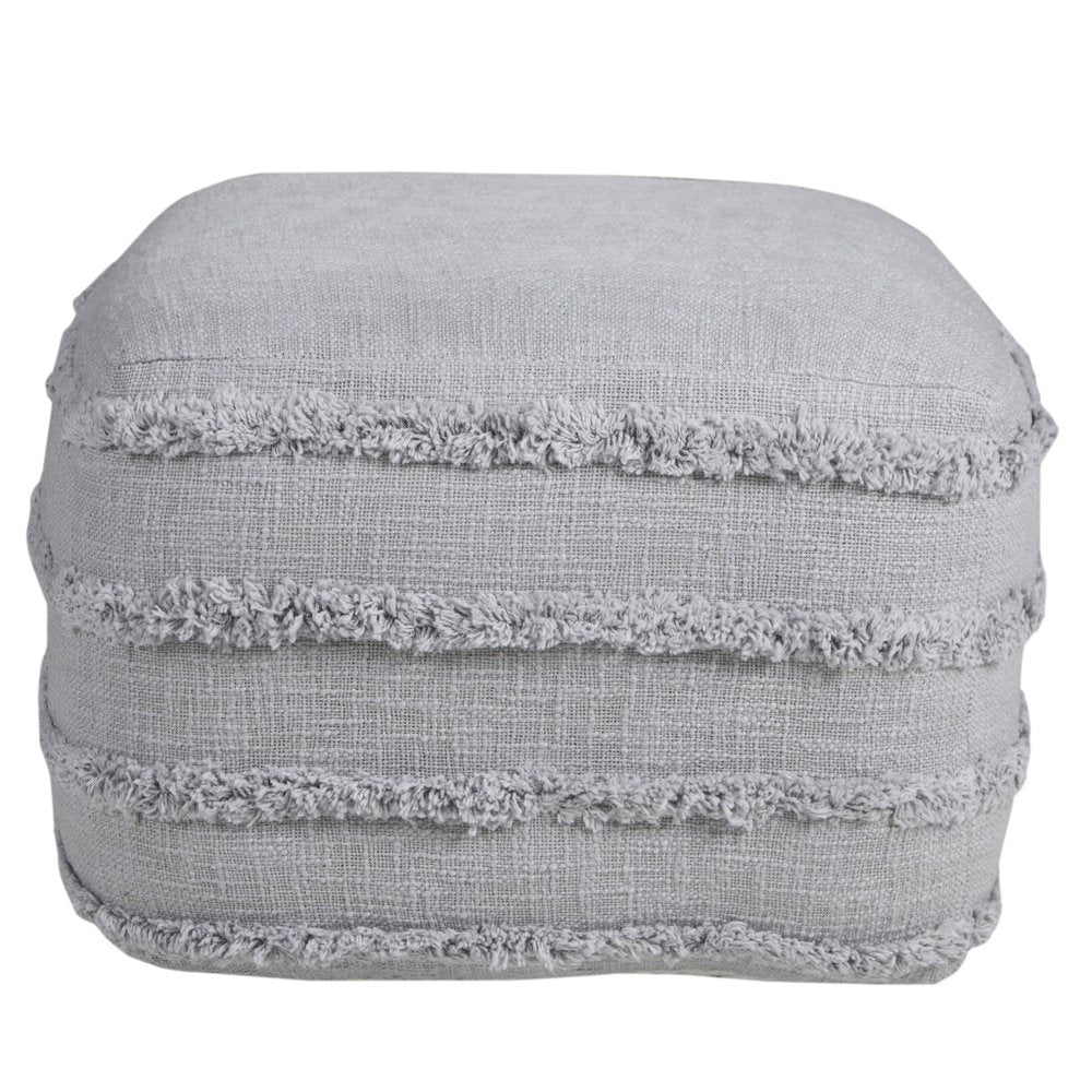 18" Cream Cotton Tufted Striped Cube Pouf Ottoman