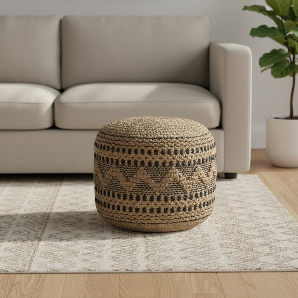 18" Tan Geometric Pouf Ottoman